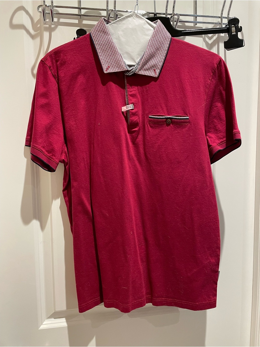 Ted Baker Men's Polo in Deep Berry with Patterned Collar